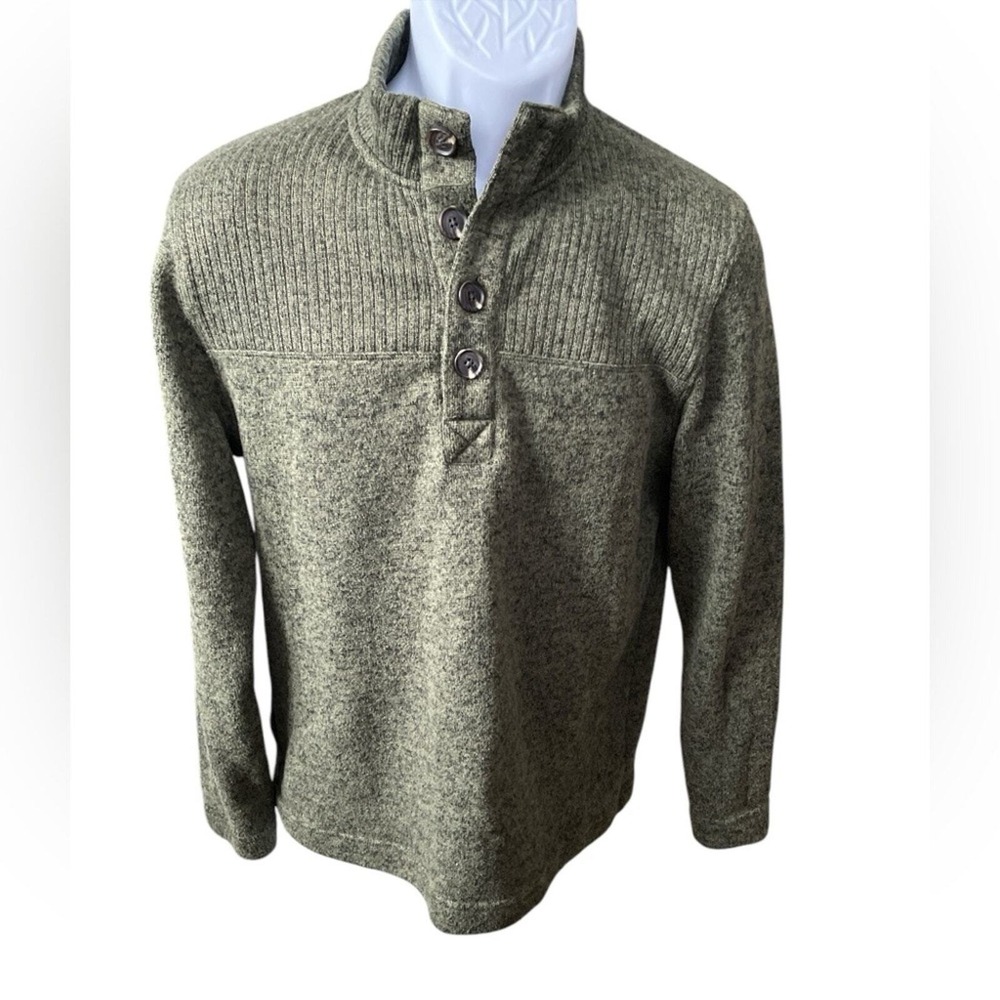 Telluride Clothing Company Mock Neck Henley Sweater, Green/Black Heather, Medium